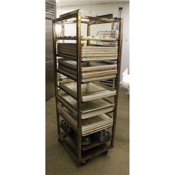 FULL SIZE SINGLE PAN ROLL IN OVEN RACK W/ CONTENTS