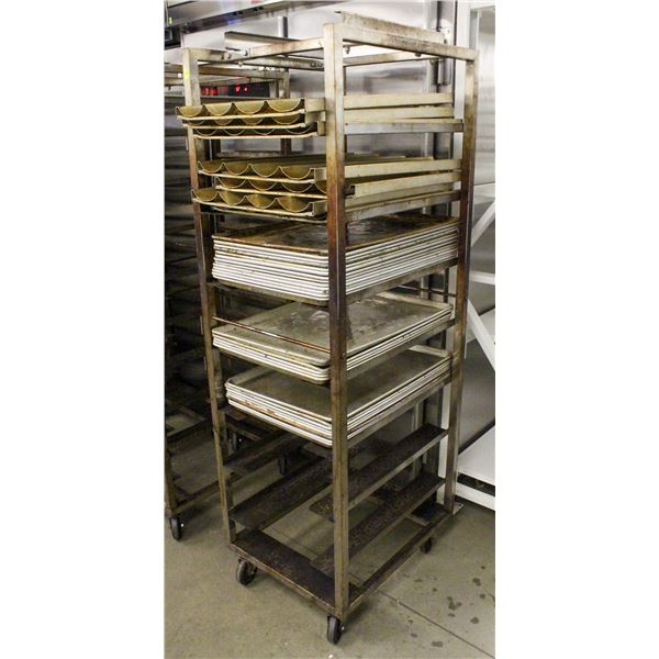 FULL SIZE SINGLE PAN ROLL IN OVEN RACK W/ CONTENTS