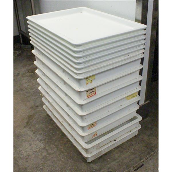STACK OF WINCO DOUGH HOLDING POLY  BINS