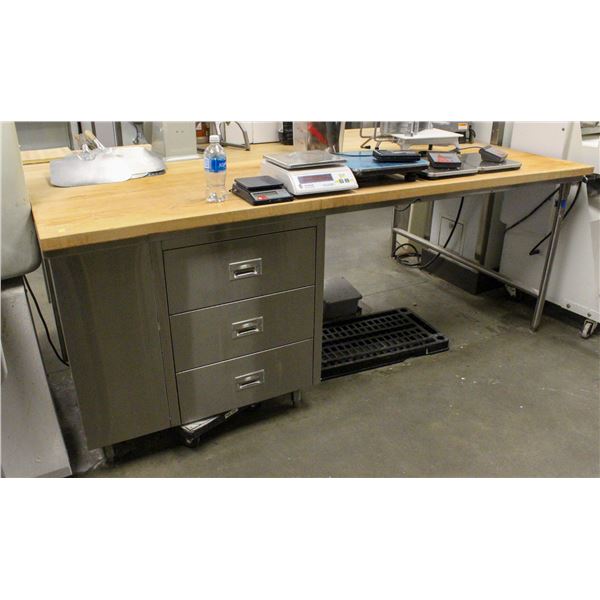 LARGE PREP WORK CABINET WOOD TOP W/ STORAGE DRAWER