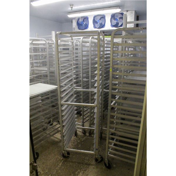 14 FULL SIZE ALUMINUM BUN RACKS & ONE 1/2 SIZE