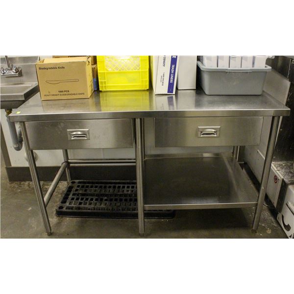 2 DRAWER STAINLESS STEEL WORK TABLE W/ BACKSPLASH