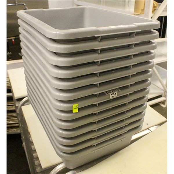 STACK OF POLY BUS BINS