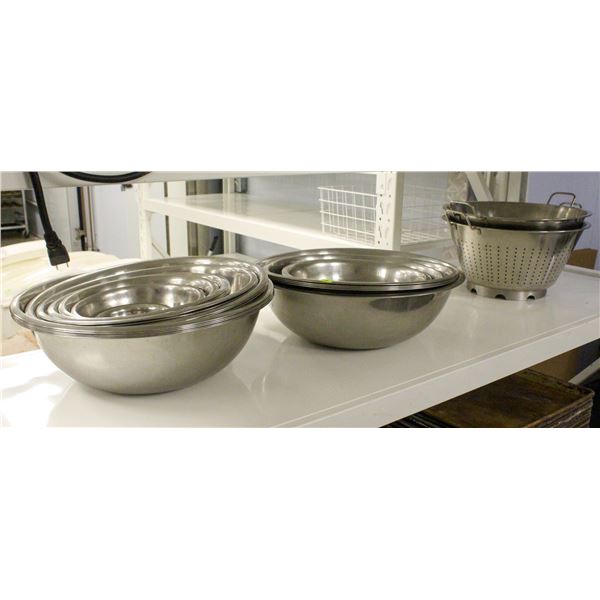 SHELF CONTENTS: 3 SETS OF VARIOUS STEEL BOWLS