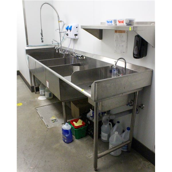 CUSTOM 3 WELL STAINLESS STEEL SINK W/ BUILT IN