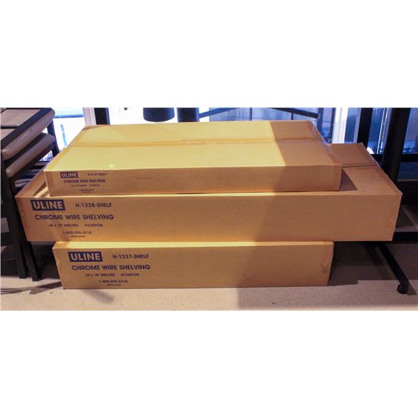 3 BOXES OF ULINE CHROME WIRE SHELVING