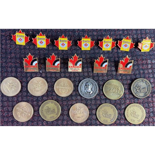 Canadian Curling Pins and Medal Tokens