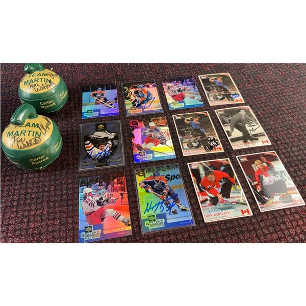 Signed Wayne Gretzky Hockey and Team Martin Curling Cards and Collectibles, Unverified Signatures