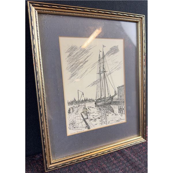 L.B. Jenson Framed Drawing Schooner "Bluenose II"