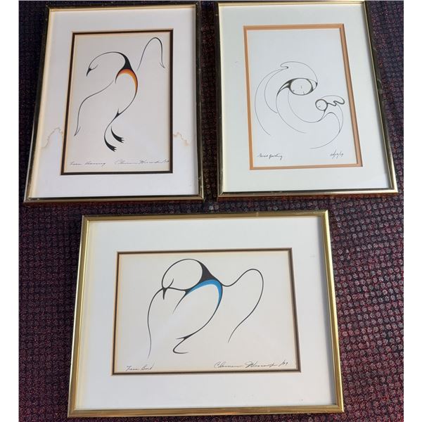 Three Framed 12x9 Inch Bird Themed Paintings