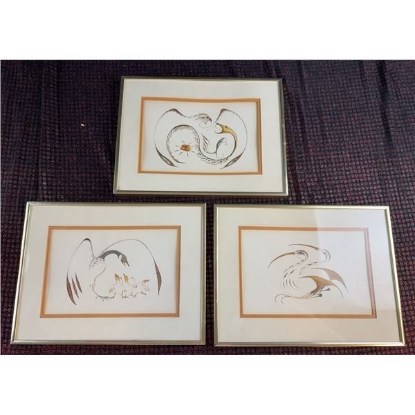 3 Framed Marcel Creations Bird Art Prints, 12x9 Inches Each