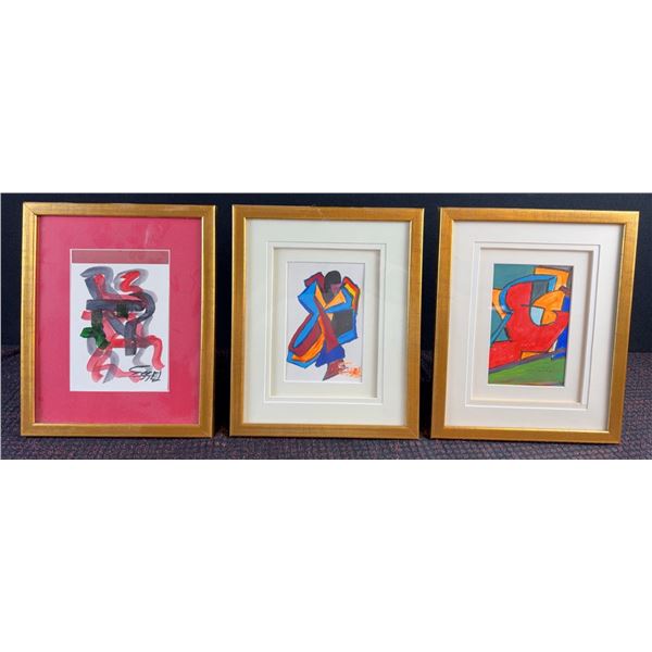 3 Framed Abstract Paintings Signed by Essel