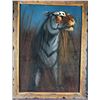 Image 1 : Velvet Tiger Painting Signed O'Conner with Wood Carved Frame