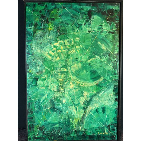 Goyette Abstract Green Oil Painting on Canvas, 24 x 36 in.