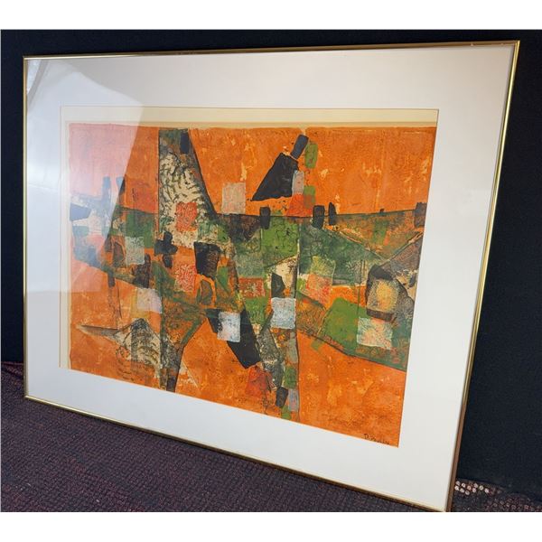 R. Poulin Abstract Mixed Media Artwork, Framed