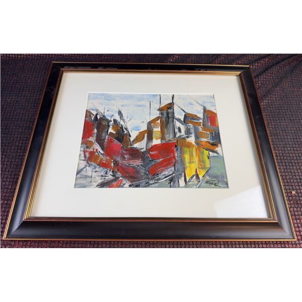 Framed Abstract Painting Signed by Essel