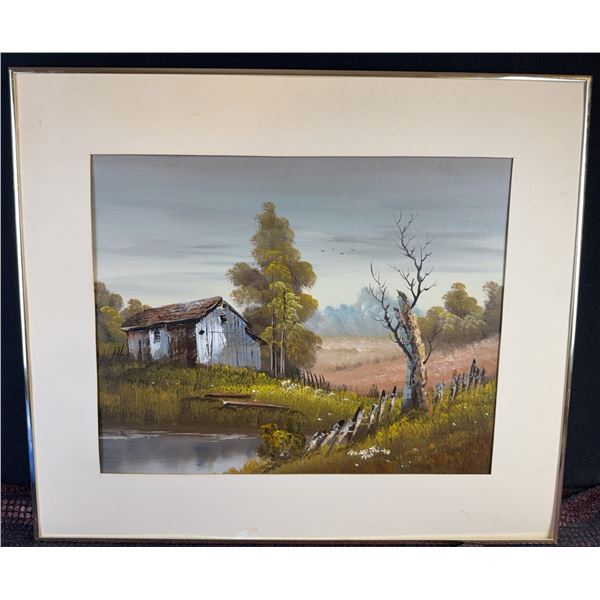 Framed Signed Landscape Oil Painting With Barn