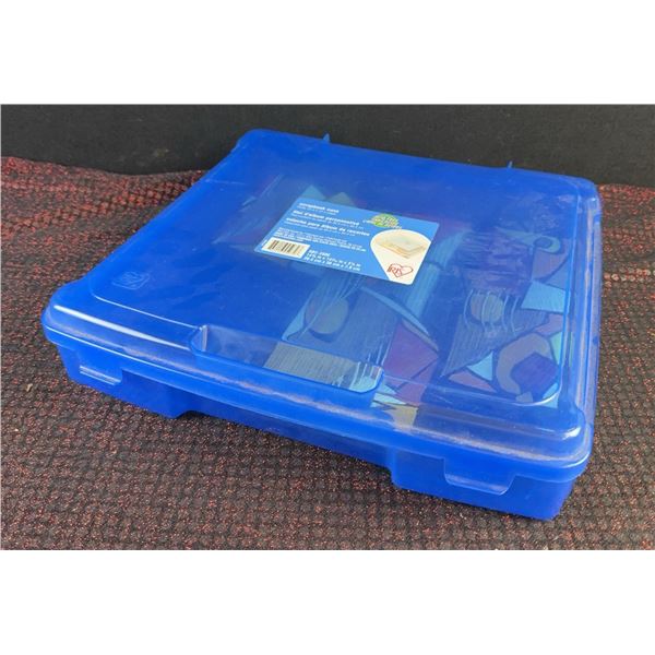 3 Abstract Painted Wood Panels in Blue Plastic Case