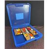 Image 2 : 3 Abstract Painted Wood Panels in Blue Plastic Case
