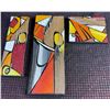 Image 3 : 3 Abstract Painted Wood Panels in Blue Plastic Case