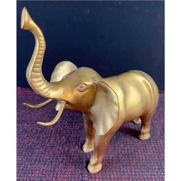Cast Brass Elephant Figurine with Upturned Trunk