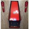 Image 1 : Wall-Mounted Red Metal Fireplace with Decorative Crest and Matching Sword Plaques