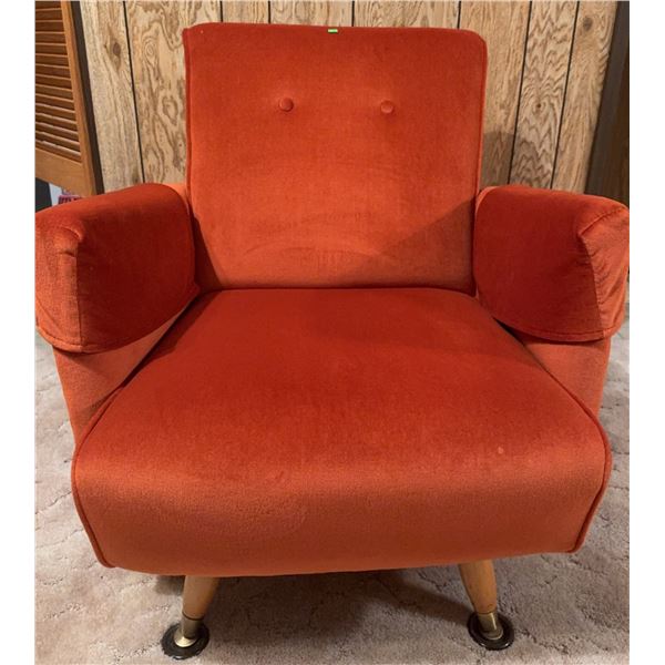 Upholstered Orange Velvet Armchair with Button Tufting