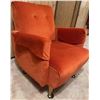 Image 3 : Upholstered Orange Velvet Armchair with Button Tufting