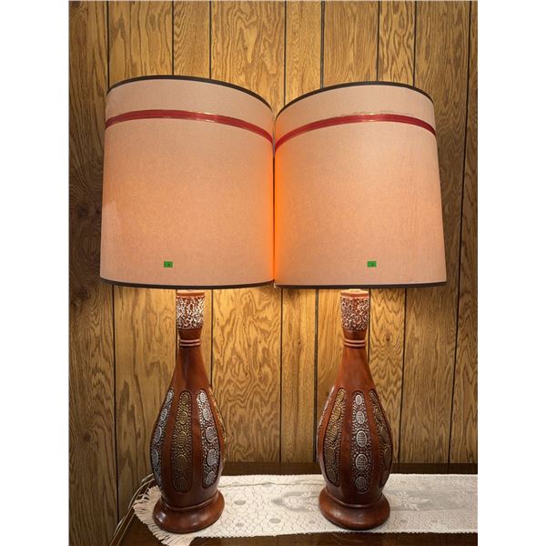 Embossed Ceramic Table Lamps with Tan Shades