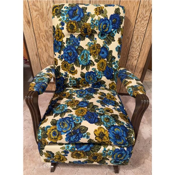 Upholstered Recliner Chair with Blue and Yellow Floral Pattern