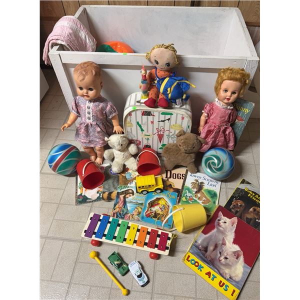 Vintage Toys, Dolls, Plush, Books And Suitcase Lot