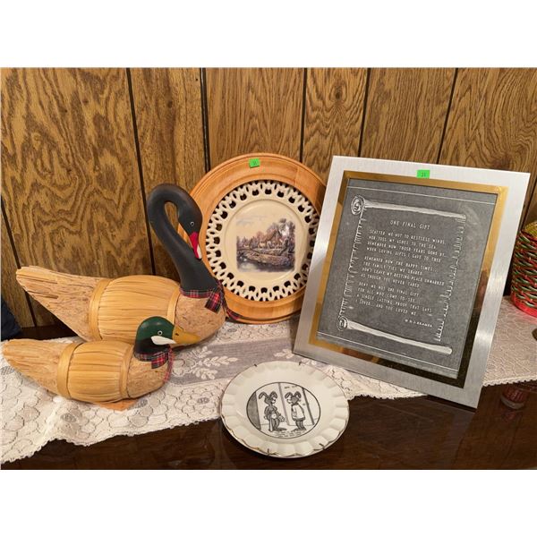 Decor – Wood Duck Figures, Framed Plaque, Decorative Plates