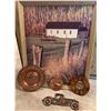 Image 1 : 3 Decorative Metal Plates, Car Wall Plaque, and Framed Rural Print