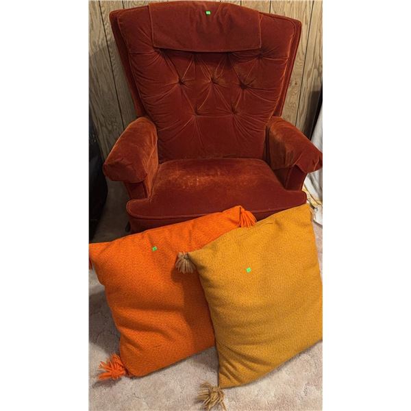 Upholstered Velvet Armchair With Two Tassel Pillows