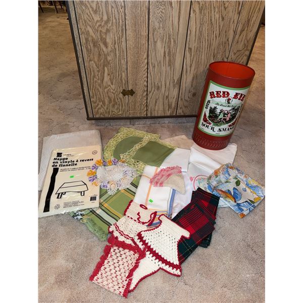 Table Linens and Red Eye Sour Smash Bin