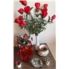 Image 1 : Decorative Items Including Red Glass Basket