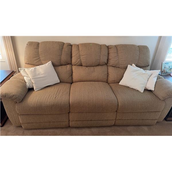Upholstered Reclining Sofa and Chair Set with Wood Side Table