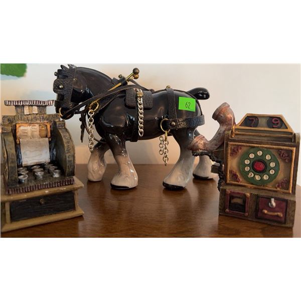 Ceramic Draft Horse Figurine and Two Vintage-Style Miniatures