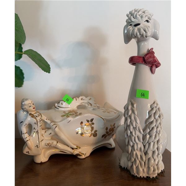 Ceramic Dog Figurine and Trinket Dish with Lady Detail