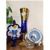 Image 1 : Decorative Tableware Including Blue Glass, Jasperware, and Crystal Swan