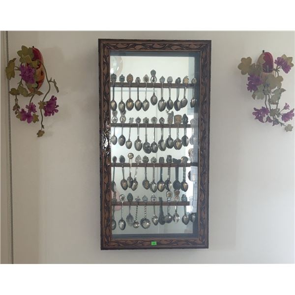 Wall Display Case with Collection of Souvenir Collector Spoons