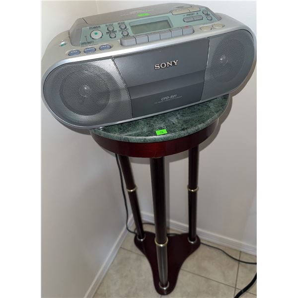 Sony CFD-S01 CD Radio Cassette Player and Marble-Top Plant Stand