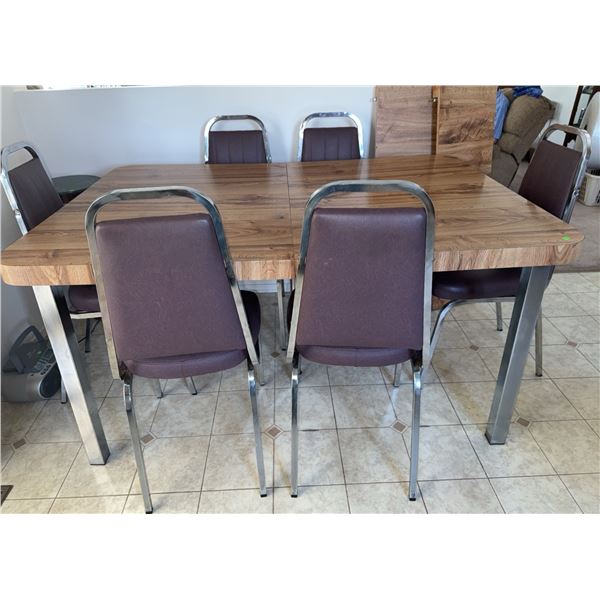 Laminate Dining Table with Six Chrome and Vinyl Chairs