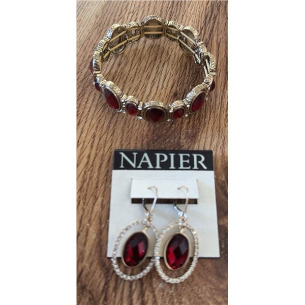 Napier Gold-Tone and Red Oval Jewellery Set
