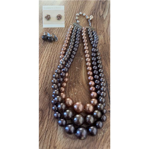 Beaded Necklace and Assorted Earrings Including Rhodonite