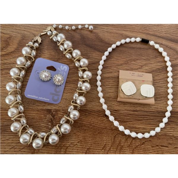 Costume Pearl Necklaces and Clip-On Earrings