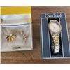 Image 4 : Continental Cultured Pearl Brooch and Earring Set with Cardinal Watch
