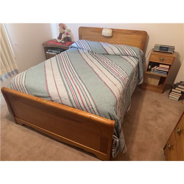 Wood Double Bed Frame and Nightstand Set