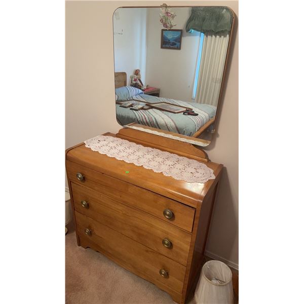 Wooden Three-Drawer Dresser with Mirror