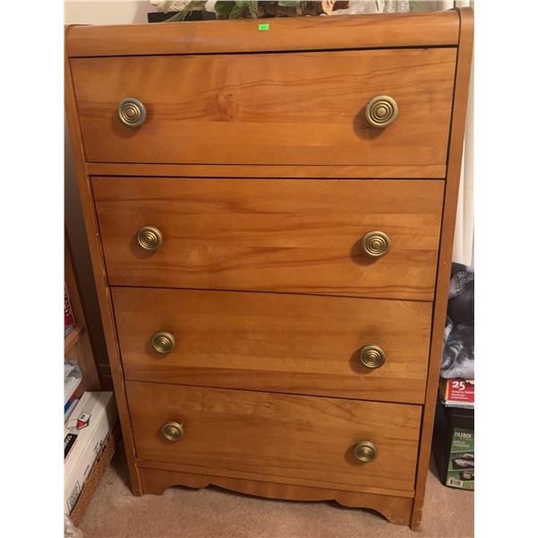 Wooden Four-Drawer Chest with Brass-Tone Knobs